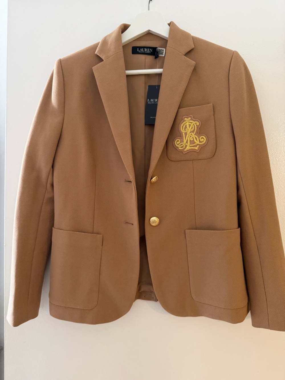 Ralph Lauren Camel Blazer with Embroidered Crest
